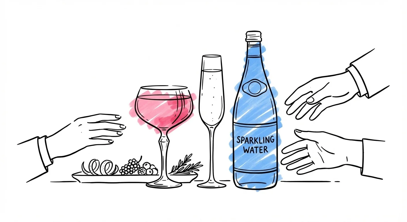 Illustration av alkoholfri servering vid bröllop med mocktails och bubbel