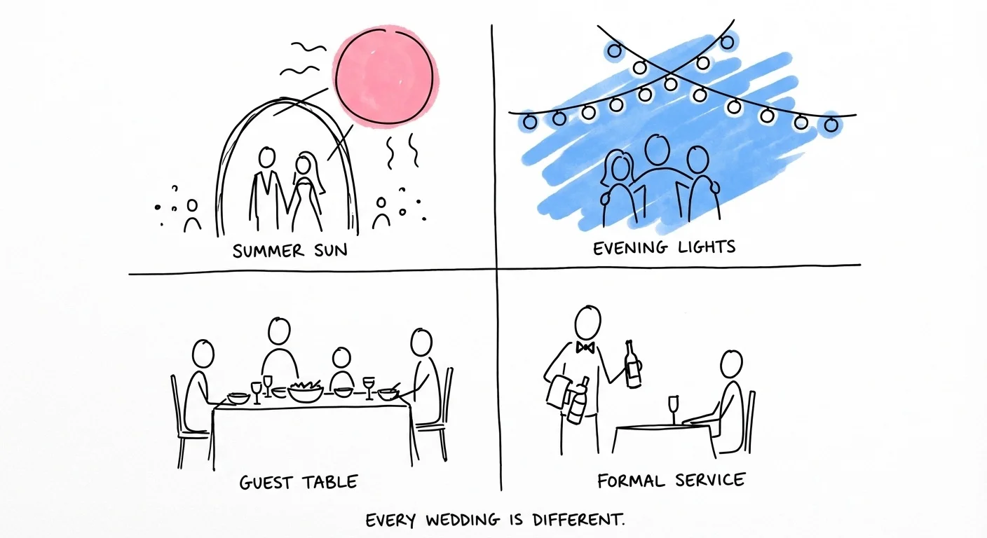 Illustration av faktorer som påverkar dryckesmängd vid bröllop