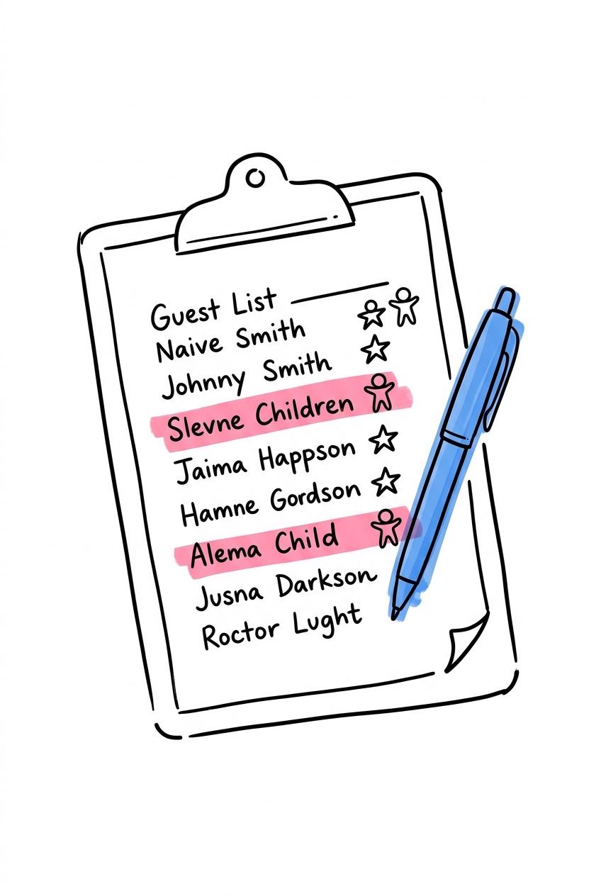 Gästlista med barn märkta separat med ålder och kostbehov