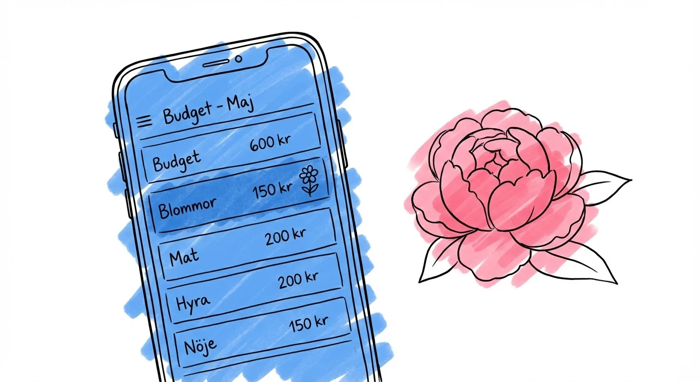 Lovios budgetverktyg med blomsterposter markerade