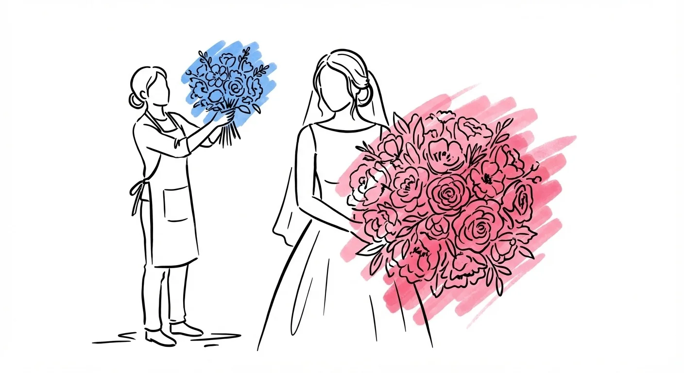 Bröllopsblommor i olika kategorier: bukett, bordsdekoration och ceremoniblomstering