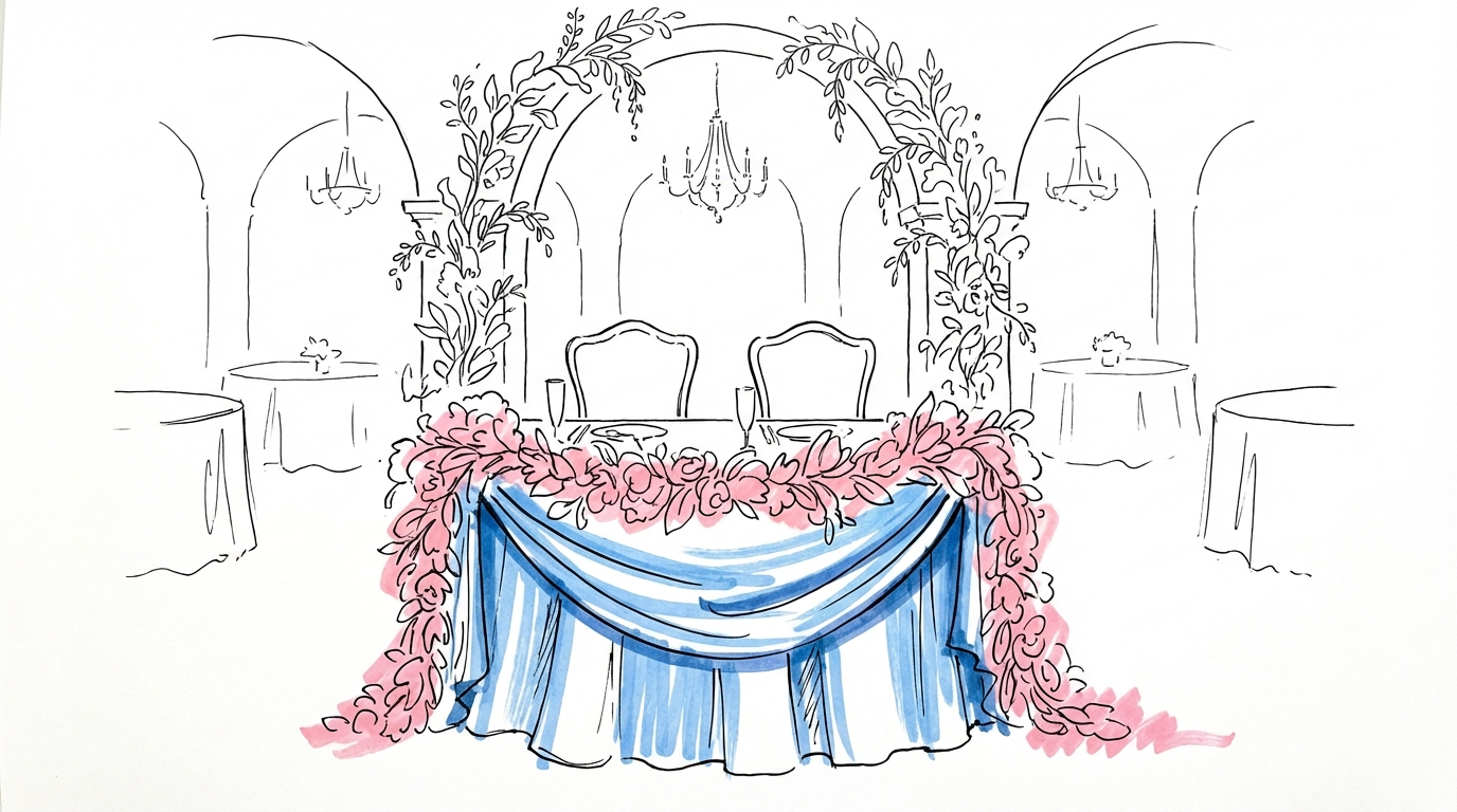 Dekorerat honnörsbord vid bröllop