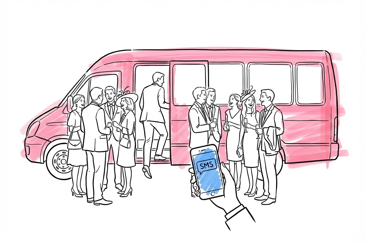 Bröllopsgäster vid transport mellan vigsel och mottagning