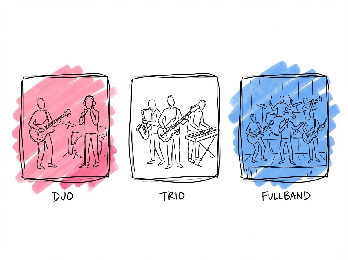 Jämförelse mellan duo, trio och fullband med prisnivåer