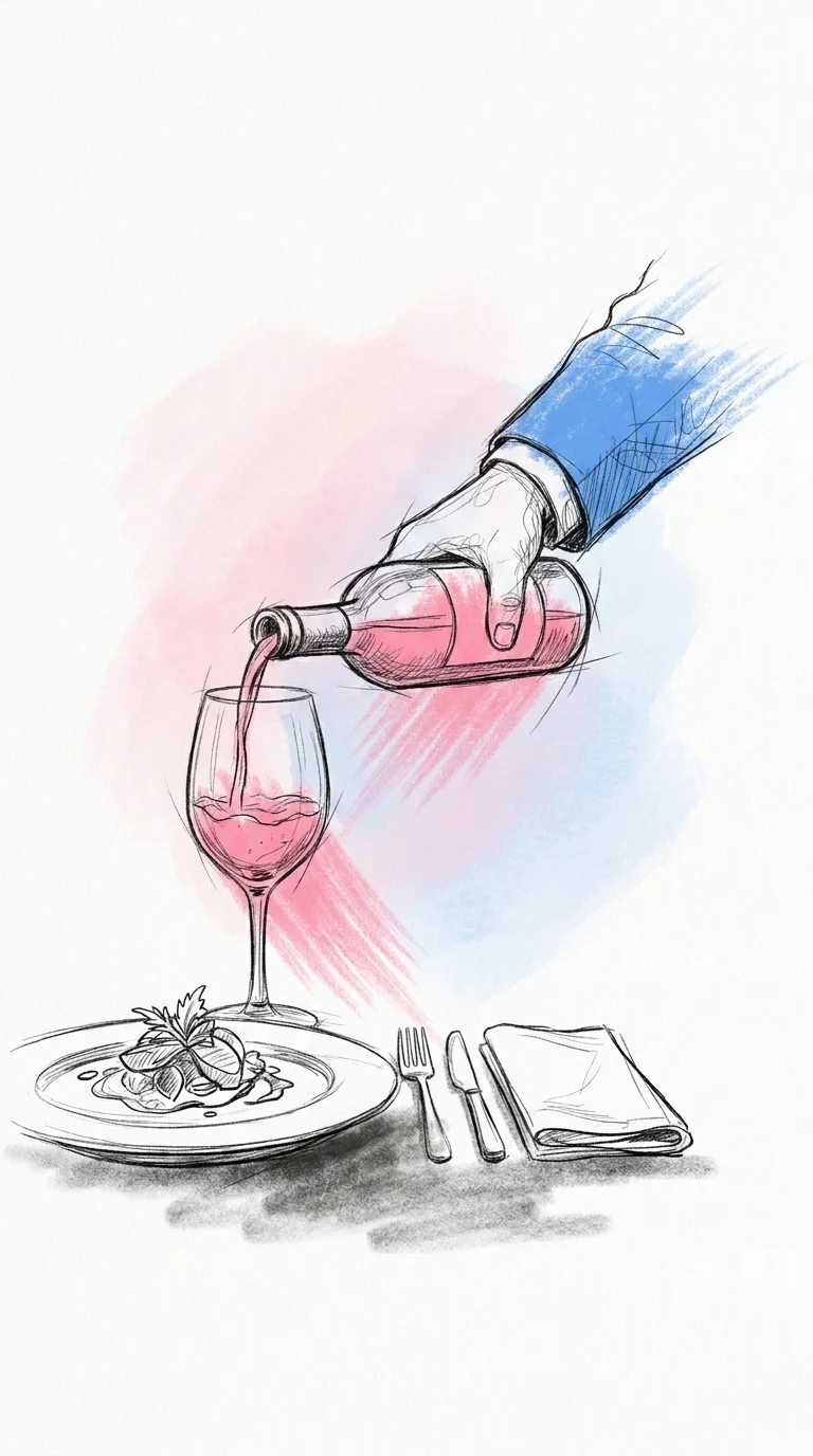 Sommelier häller upp vin vid ett elegant dukat middagsbord