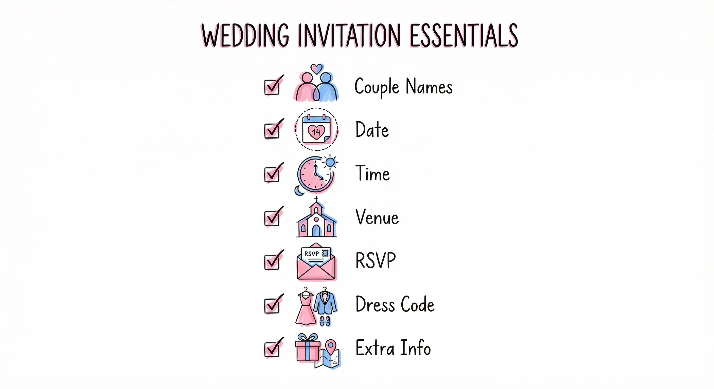 Checklista för vad som ska stå på en bröllopsinbjudan