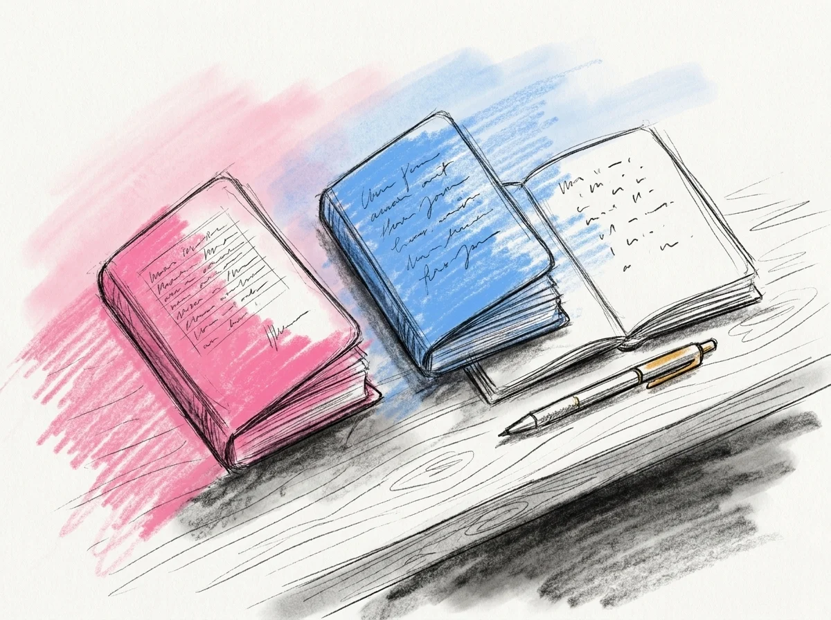 Tre notebooks med olika textstilar för bröllopslöften
