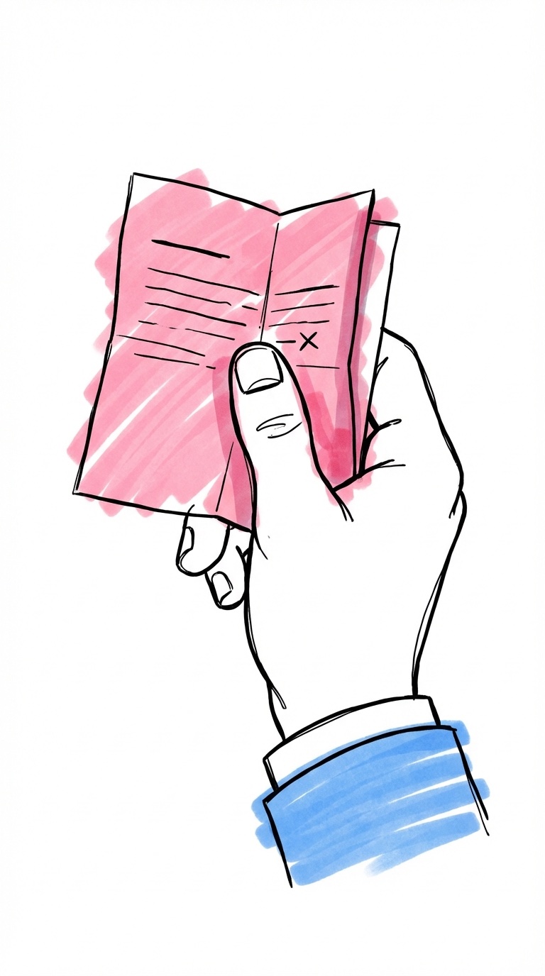 Närbild på ett hopvikat papper i en hand, symboliserar förberedelse