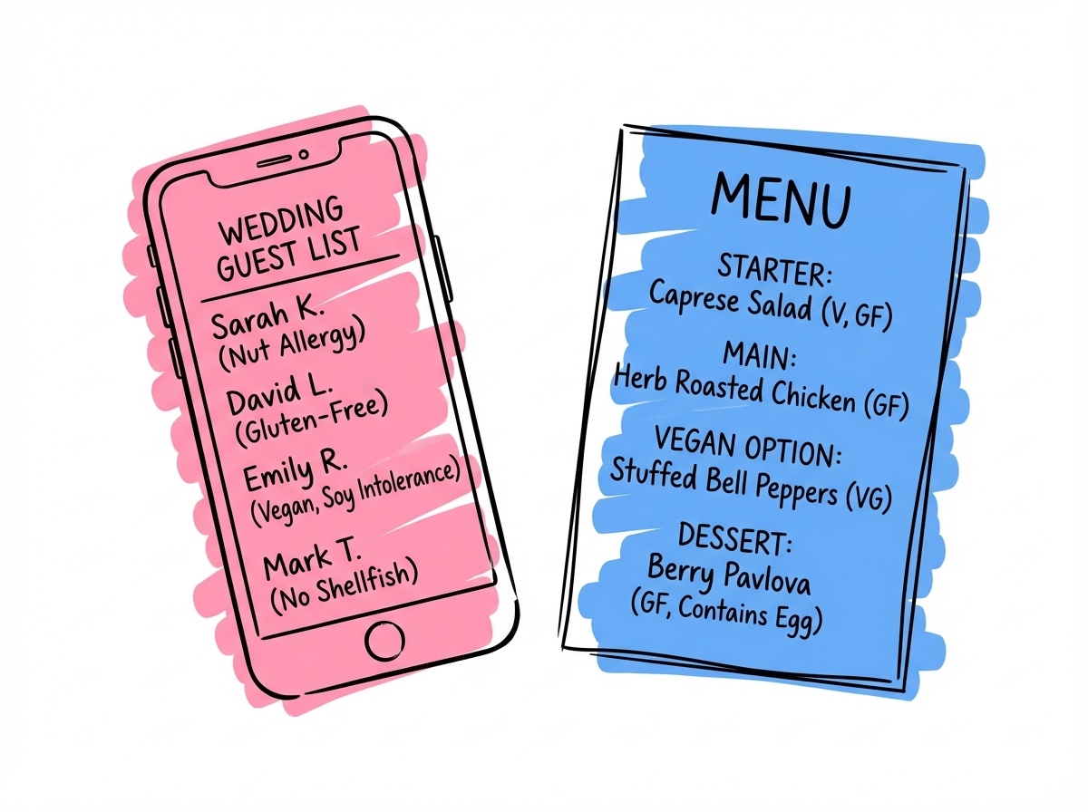 Lovio gästlista med allergiinfo för bröllop