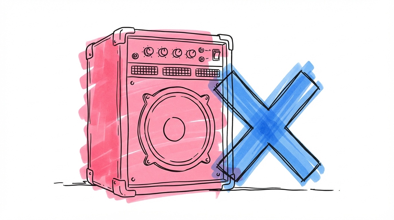 Högtalare med ett kryss bredvid — vanliga misstag med bröllopsmusik