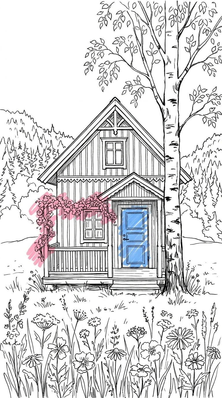 Traditionellt r\u00f6tt dalahus med bj\u00f6rk och blomster\u00e4ng \u2014 svensk naturn\u00e4ra br\u00f6llopsplats