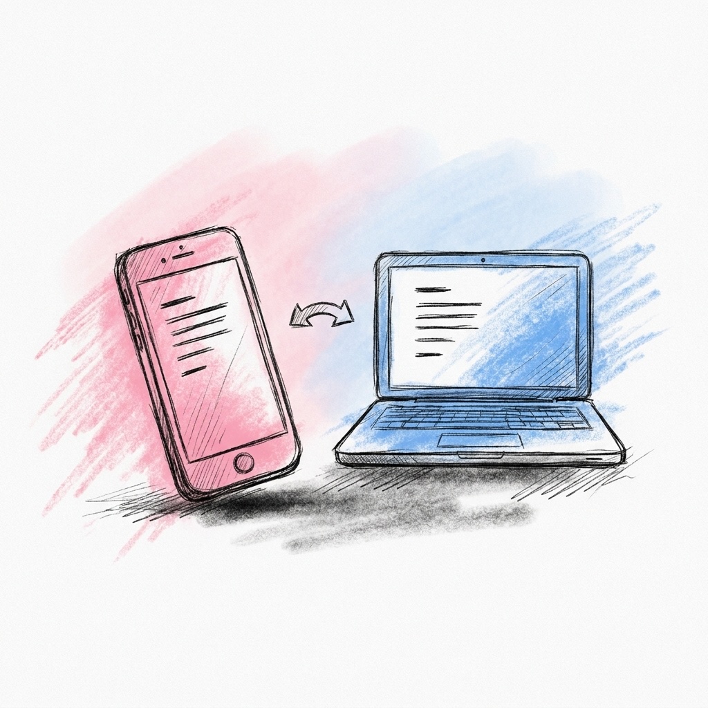 En telefon och en laptop sida vid sida som visar samma delade dokument, med en liten ikon som antyder dokumentet delat mellan två personer