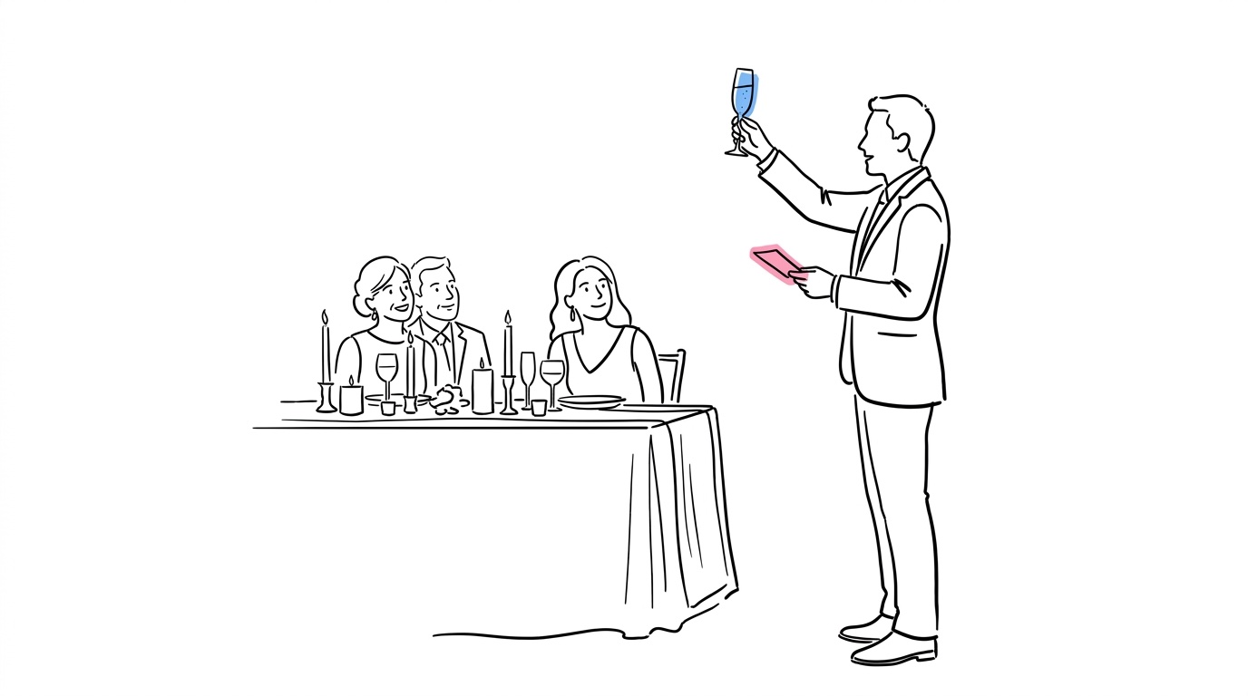 Person förbereder bröllopstal med anteckningar och penna