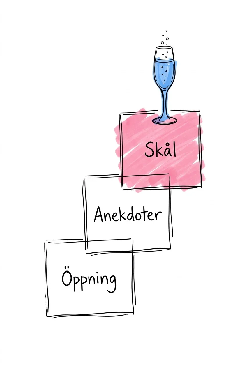 Visuell trestegsstruktur för öppning, kärna och avslutning i bröllopstal