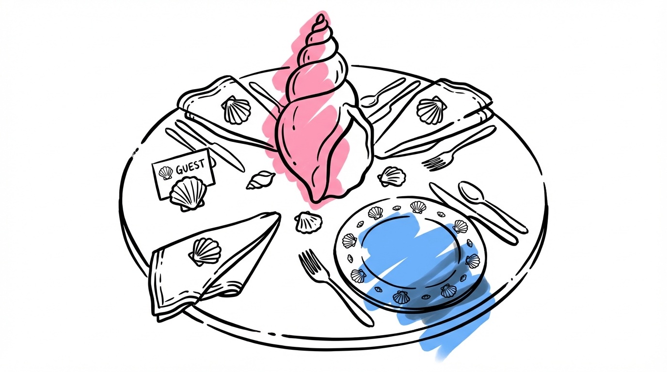 Överdekorerat bord där varje detalj har samma motiv — illustrerar överdrivet tema