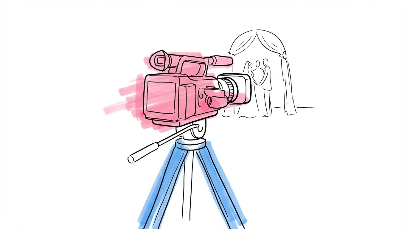Videograf filmar en vigsel med kamera på stativ