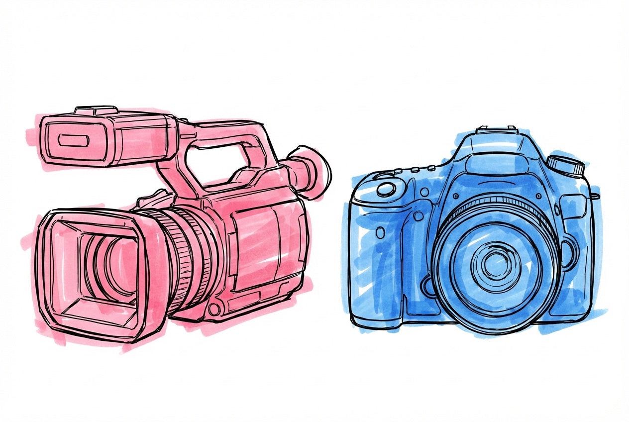 Videokamera och systemkamera sida vid sida