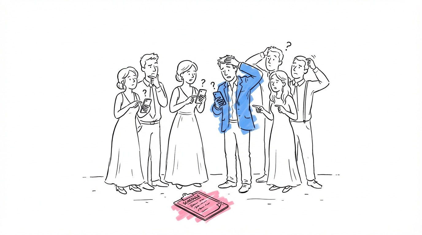 Kontrast mellan kaotisk och organiserad bröllopsplanering