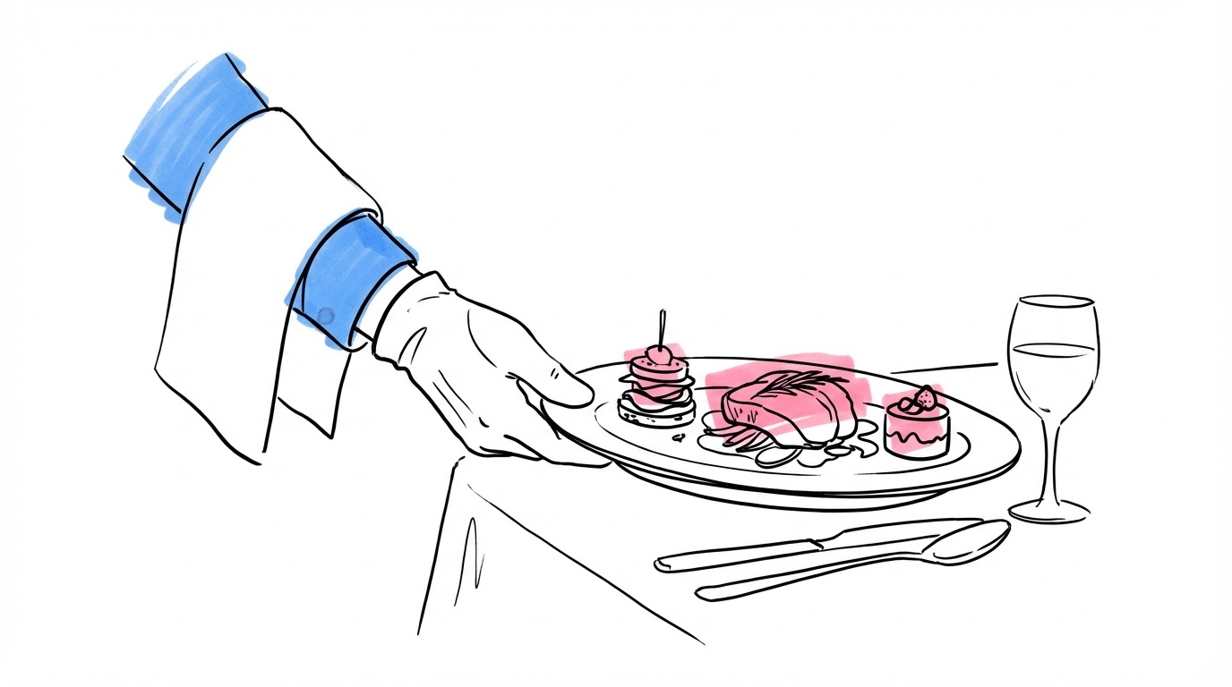 Elegant trerätters servering vid bröllopsmiddag