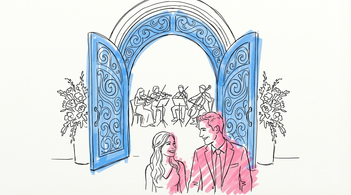 Lyxigt bröllop med eleganta dekorationer, blommor och dukade bord på herrgård