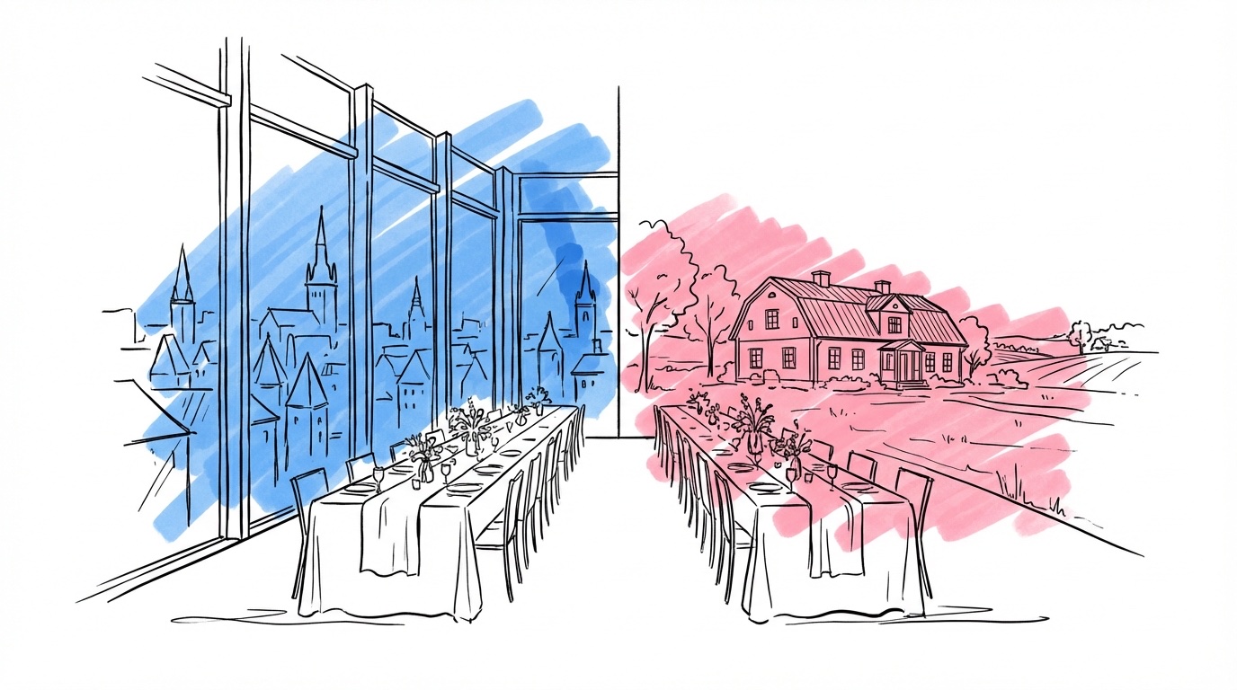 Regionala prisskillnader för bröllop — Stockholm jämfört med landsbygd och mindre städer