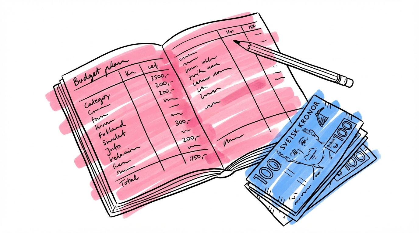 Budgetfördelning bröllop — illustration med cirkeldiagram och bröllopsikoner