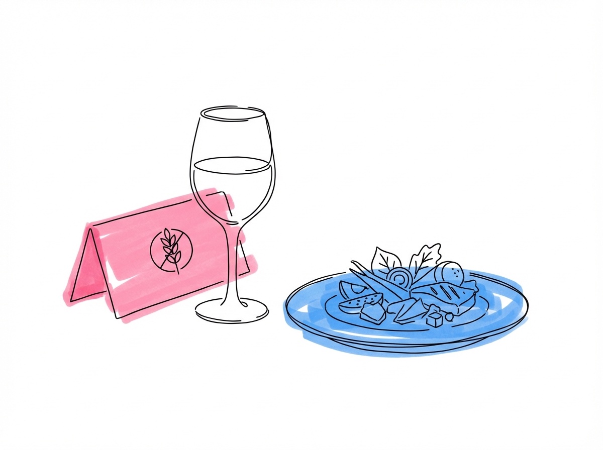 Placeringskort med allergimarkering vid dukat bord