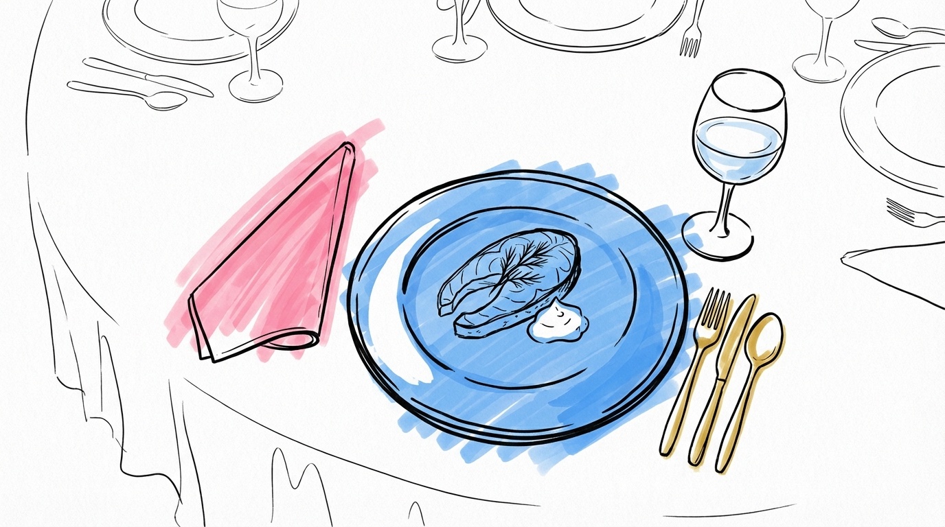 Bröllopsdukat bord med serverad förrätt