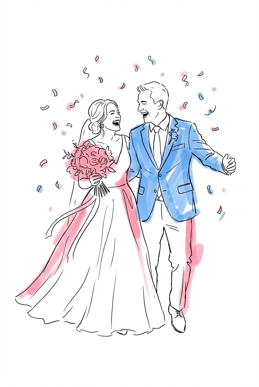 Lyckligt brudpar på bröllopsdagen