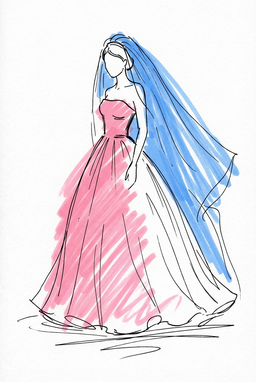 Brud vid sista provningen av brudklänningen