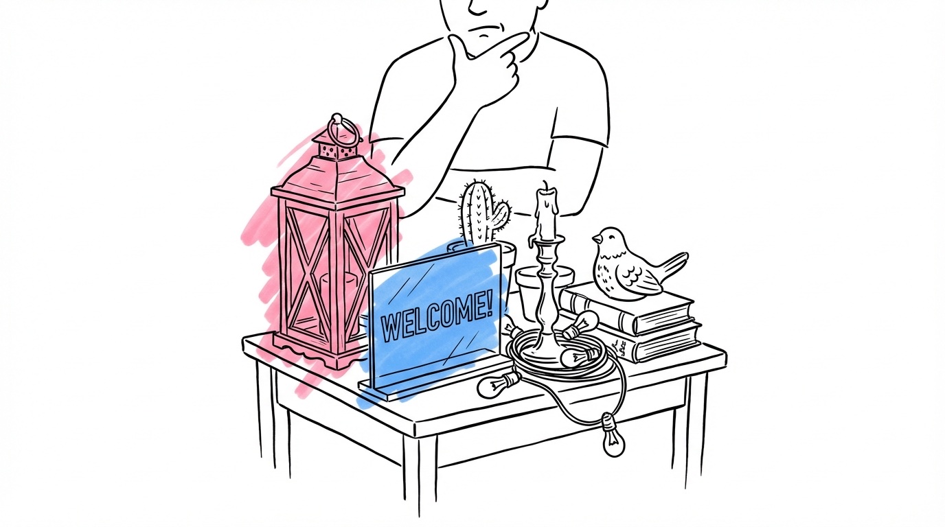 Kaotisk bröllopsdukning med blandade stilar och för många föremål — vanliga dekorationsmisstag