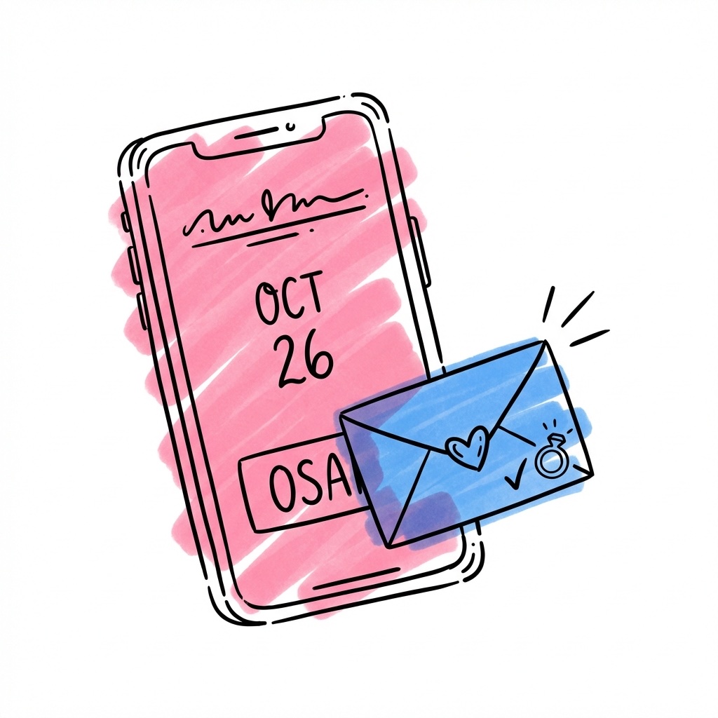 Smartphone med Lovios digitala bröllopsinbjudan och OSA-funktion