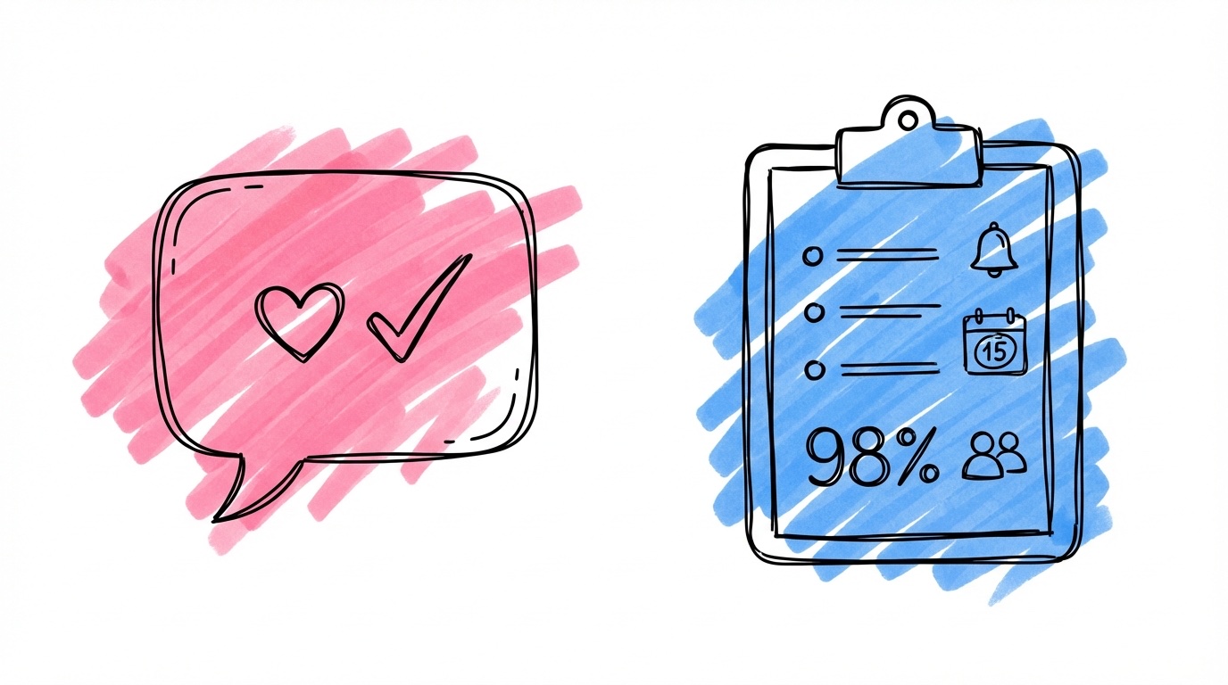 SMS-bubbla med bock och clipboard med svarslista — skicka inbjudan och hantera OSA digitalt