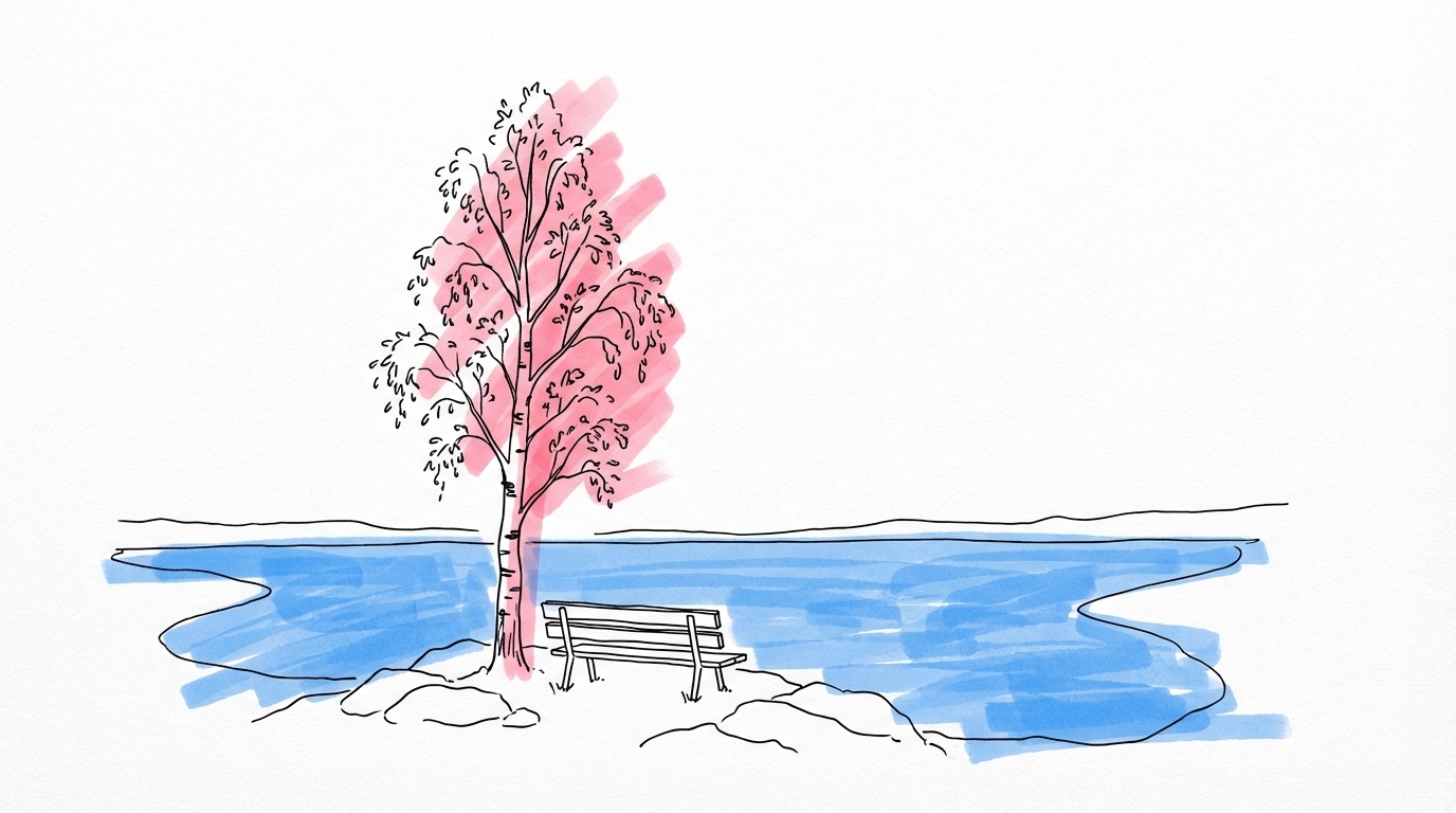 Svenskt landskap med björk och klippor vid vatten — elopement-plats