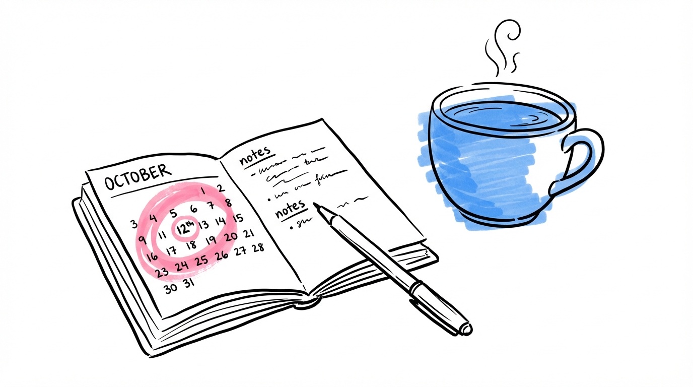 Kalender med inringat datum och penna — tidsplan för elopement