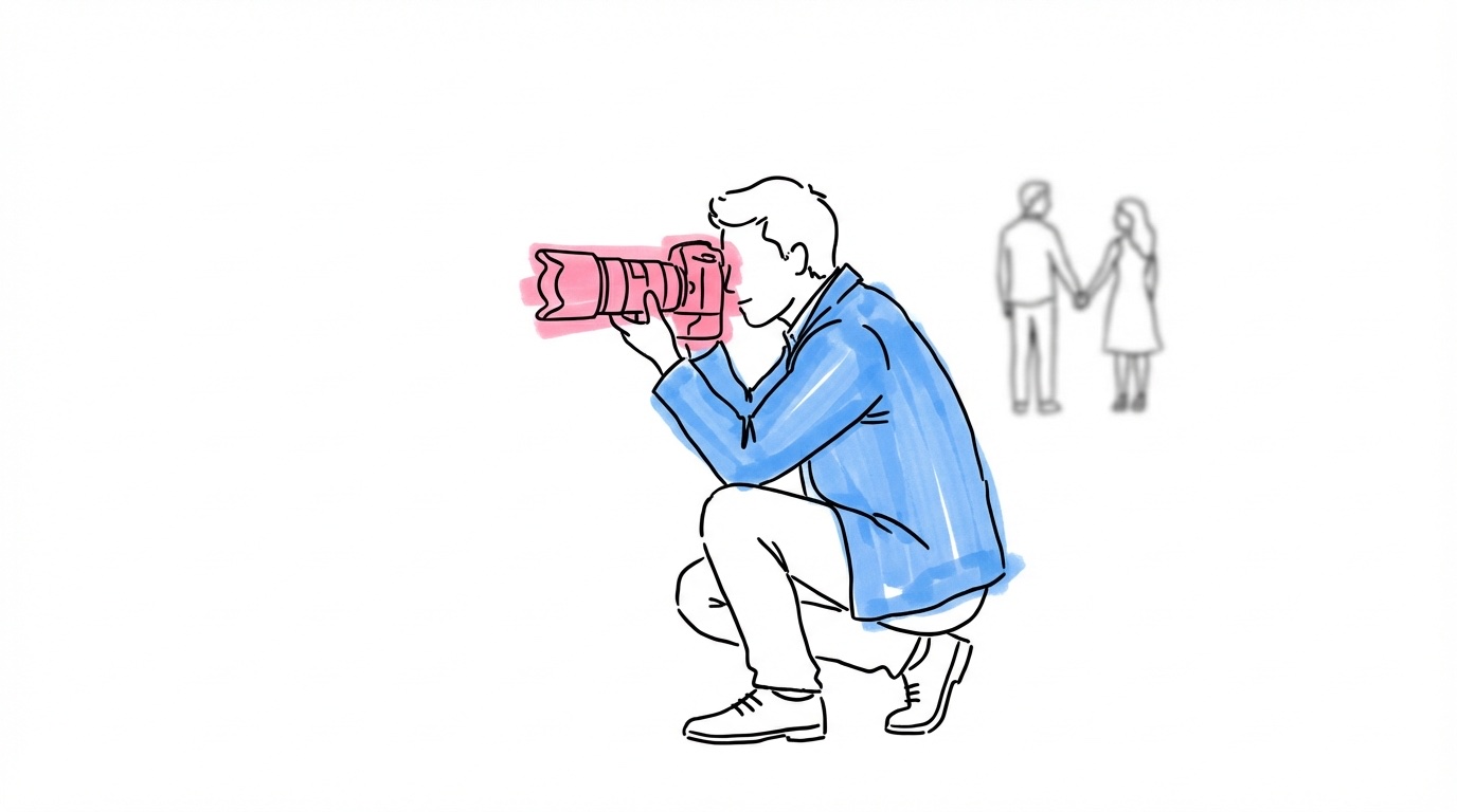 Fotograf som diskret fångar brudparet på avstånd