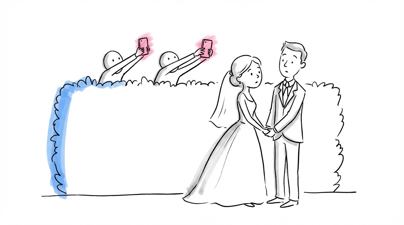 Oönskade åskådare som smygtittar bakom en häck med mobilkameror