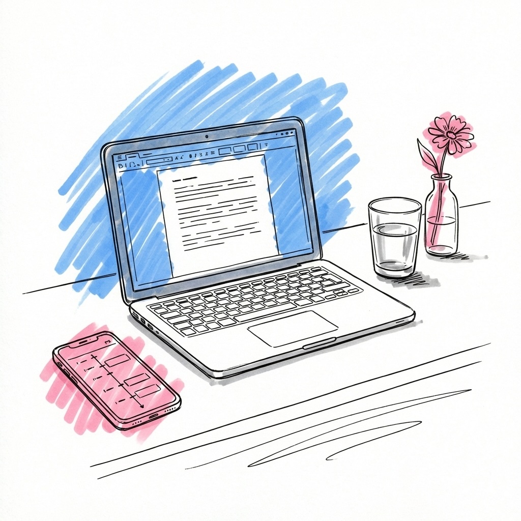 Lovios dokumentverktyg med ett talkoncept öppet bredvid ett dagsprogram på en telefon, i Lovios stil