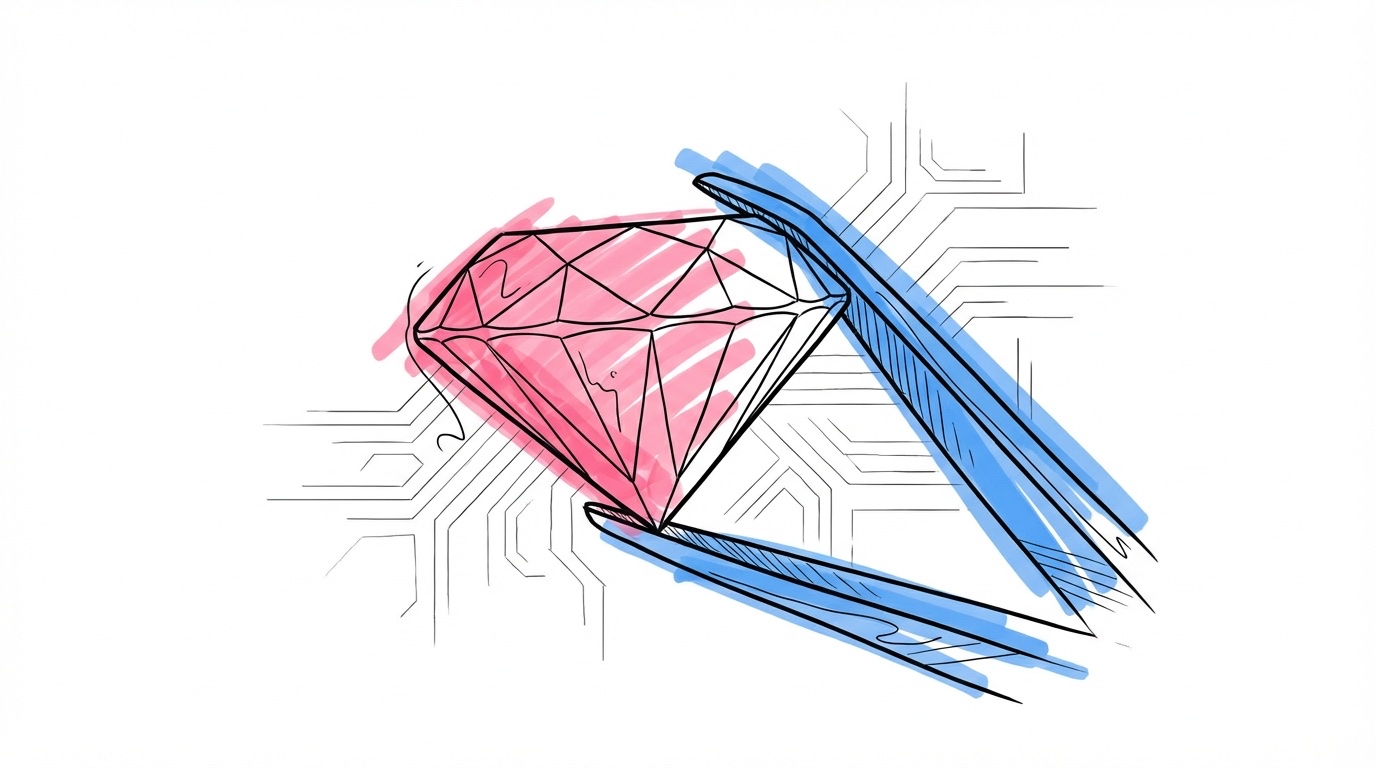 En gnistrande diamant undersöks med juvelerar-lupp — modern teknik och tradition möts