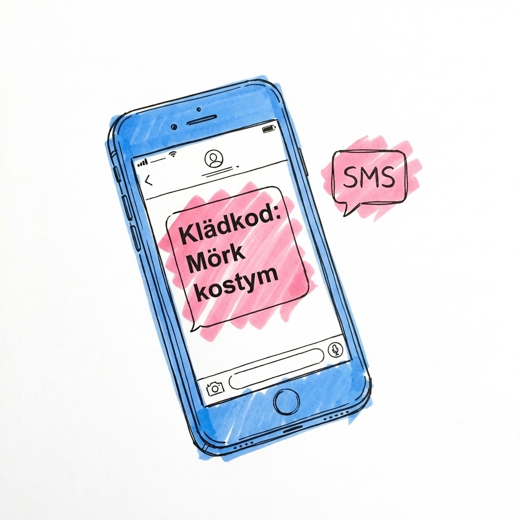 Lovios SMS-utskick och bröllopshemsida med klädkodsinformation i Lovios stil