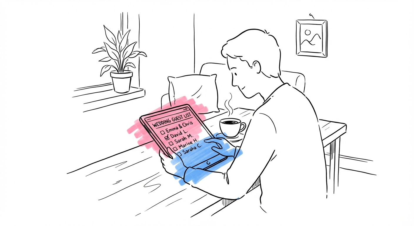 Person som hanterar gästlista på surfplatta