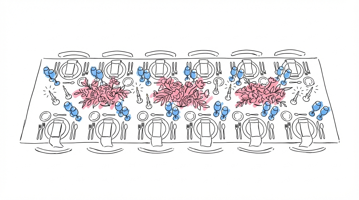Gästlista bröllop – vackert dukat bord med kuvert och blommor