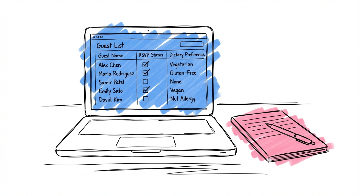 Lovios gästlisteverktyg visat på en laptop