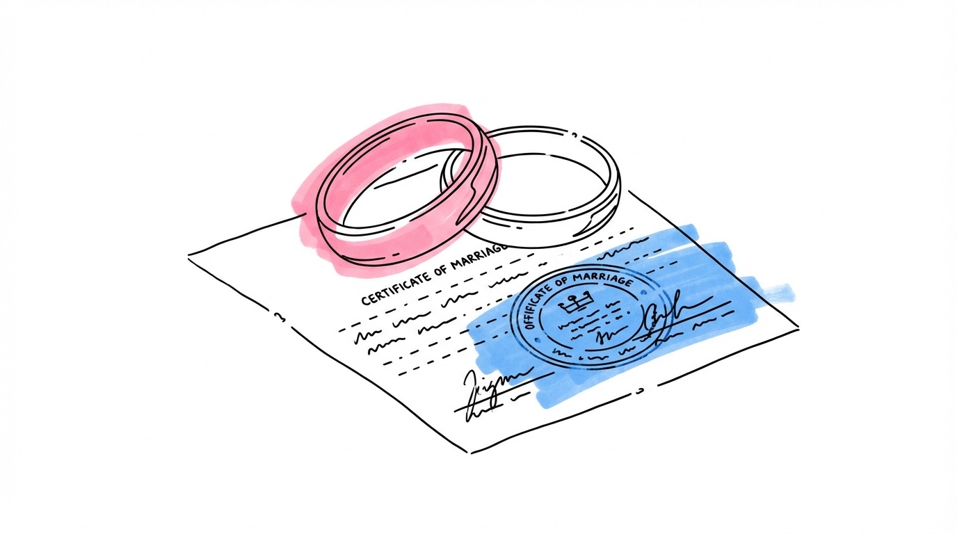 Vigselringar på officiellt dokument med stämpel — hindersprövning bröllop