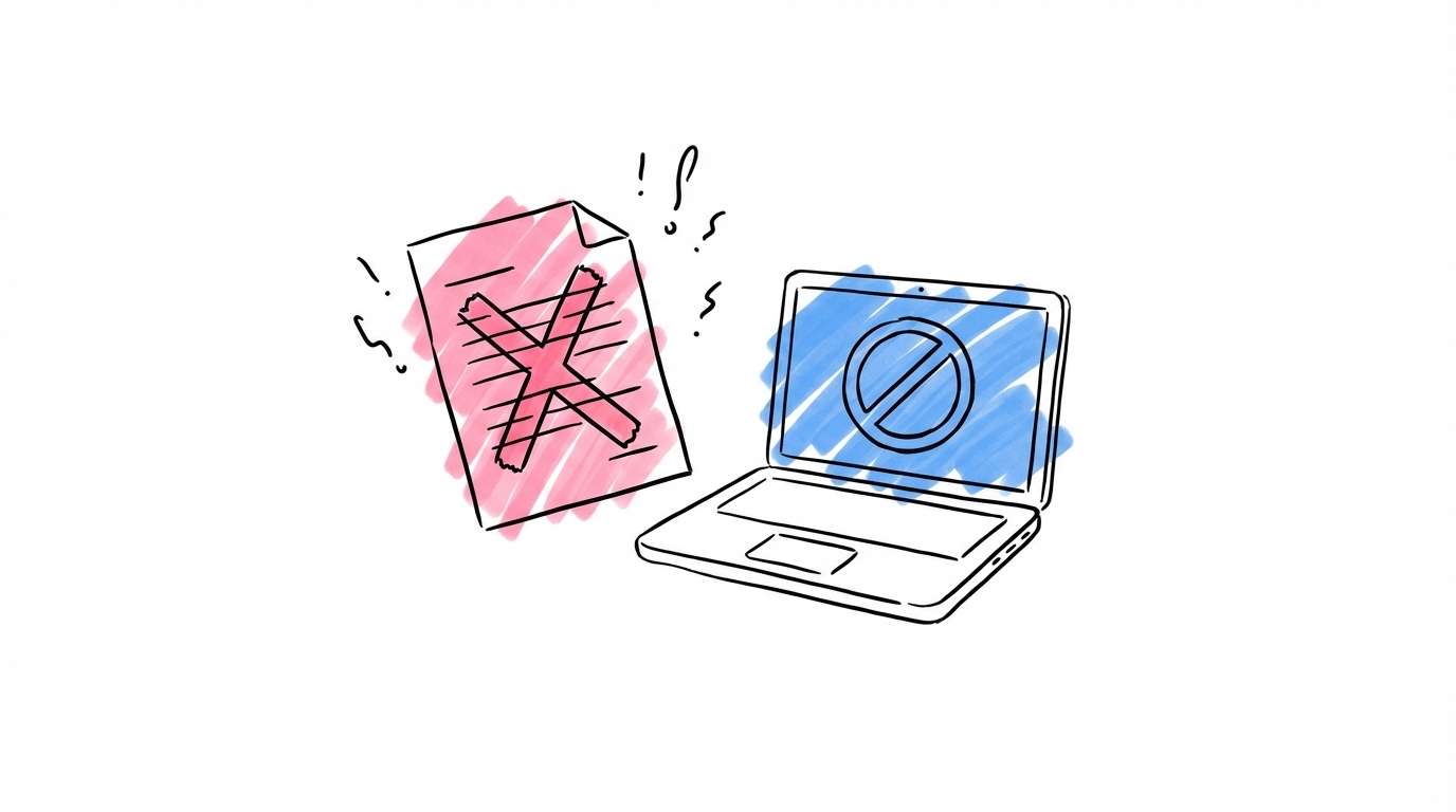 Formulär med kryss och laptop utan digital möjlighet — vanliga misstag vid hindersprövning