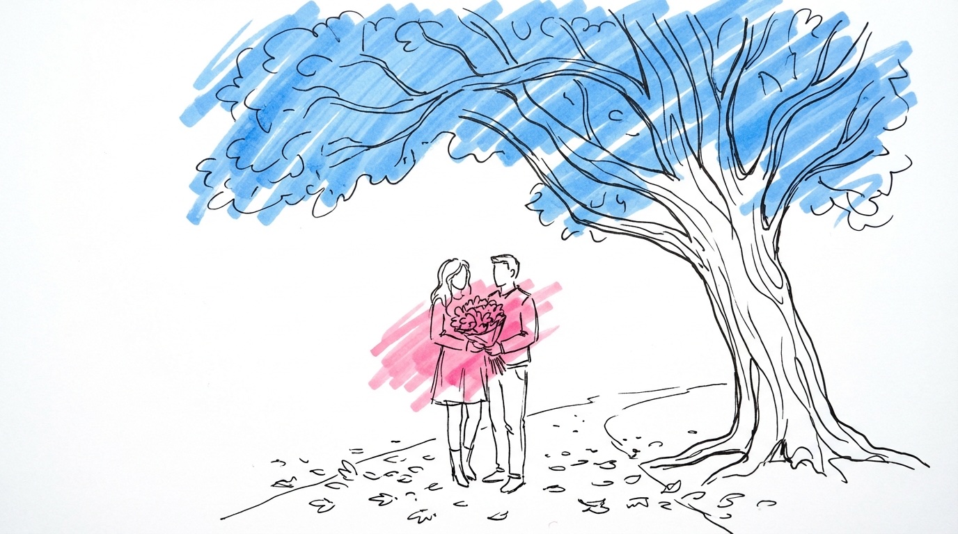 Höstbröllop — ett par omgivet av gyllene och röda höstlöv i ett varmt svenskt landskap