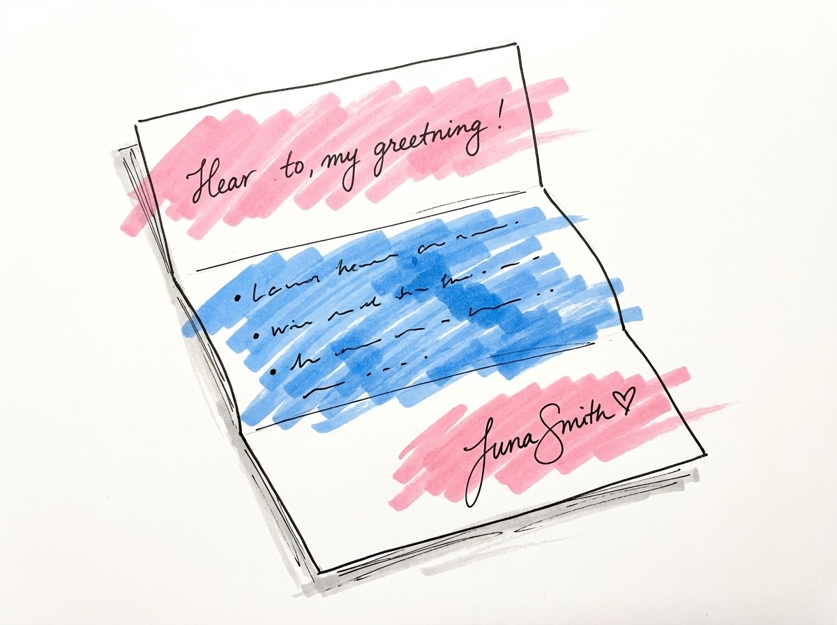 Öppet dokument med synlig styckestruktur, varm hälsning och punktlista sett ovanifrån i Lovios stil