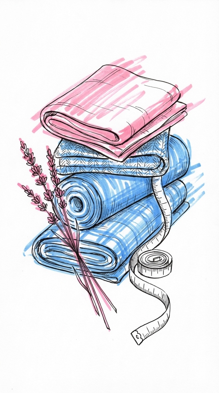 Tygprover och textilrullar — linne, bomull, tweed och flanell