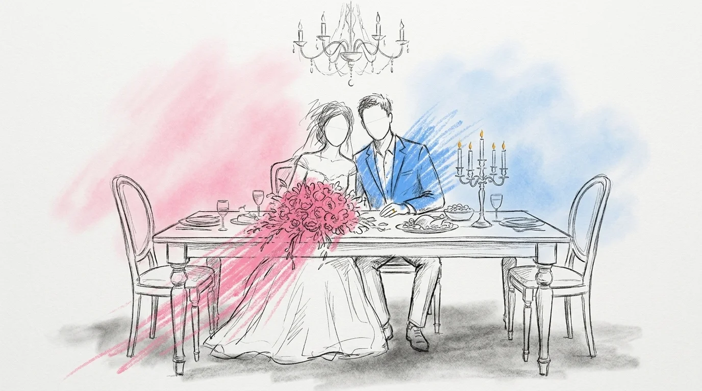 Elegant dukat långbord för ett klassiskt bröllop med vita linnedukar, höga ljusstakar och vita blommor
