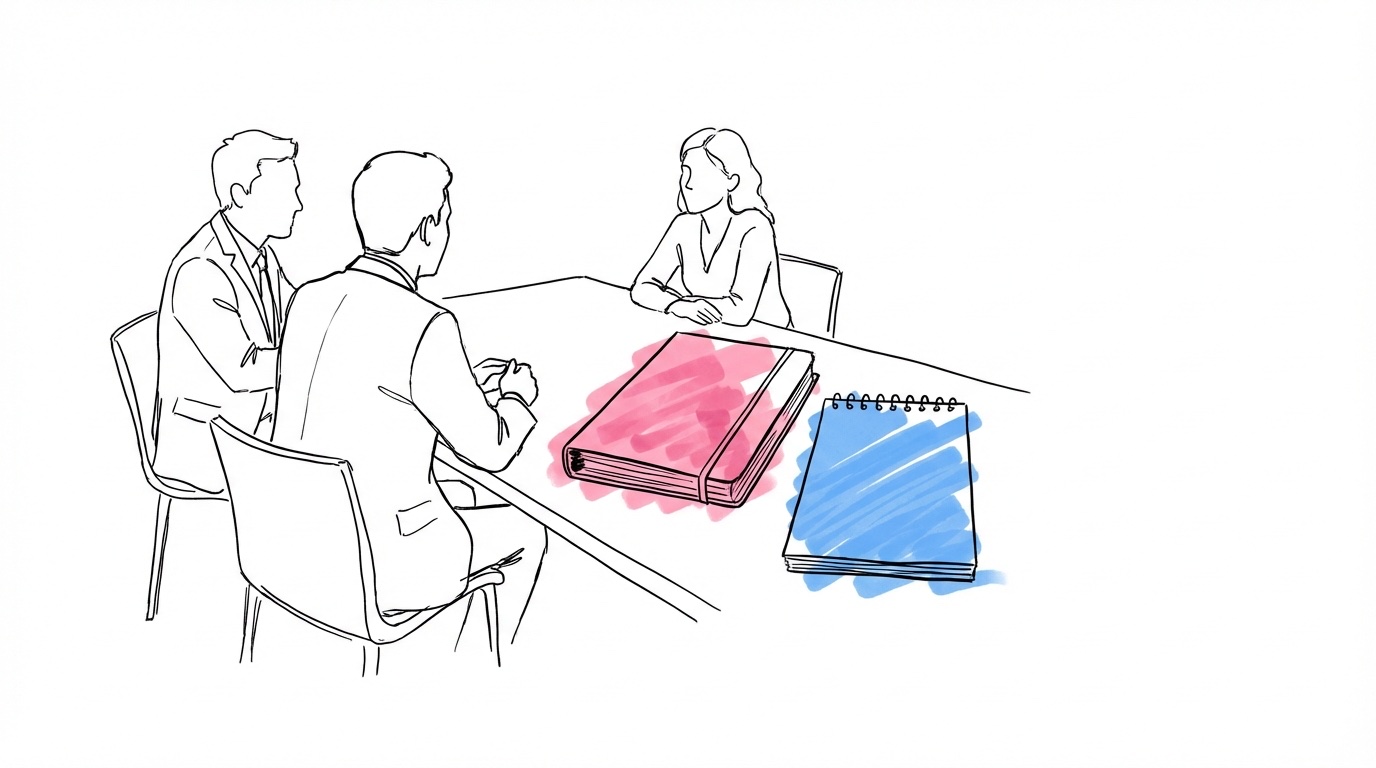 Par intervjuar bröllopskoordinator vid bord